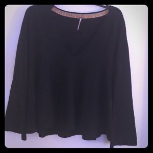 Free People Black Bell Sleeve, Peplum Sweater
